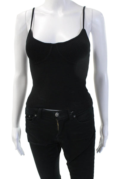 525 Women Black Camisole Spaghetti Strap Button Viscose Blend Size S