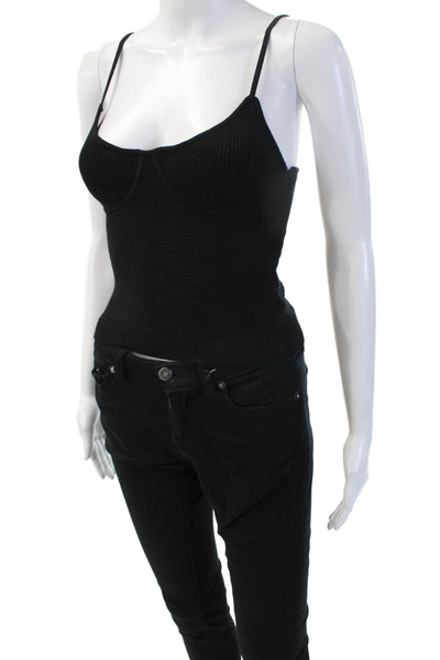 525 Women Black Camisole Spaghetti Strap Button Viscose Blend Size S