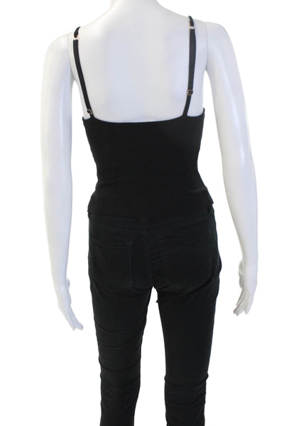 525 Women Black Camisole Spaghetti Strap Button Viscose Blend Size S