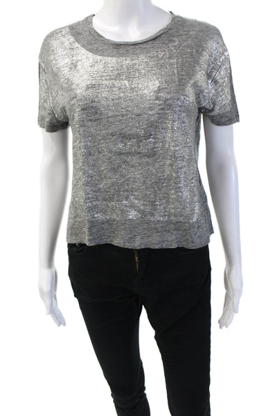 Sandro Paris Women Cropped Linen Crew Neck Short Sleeve T-Shirt Gray Size 1