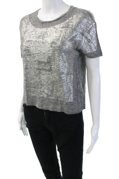 Sandro Paris Women Cropped Linen Crew Neck Short Sleeve T-Shirt Gray Size 1
