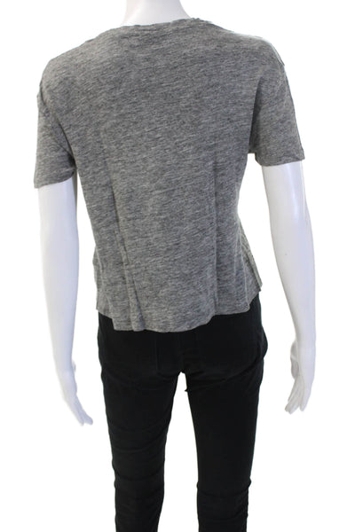Sandro Paris Women Cropped Linen Crew Neck Short Sleeve T-Shirt Gray Size 1