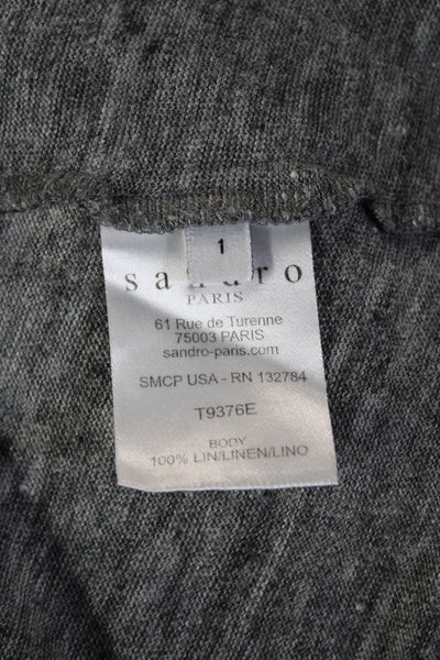 Sandro Paris Women Cropped Linen Crew Neck Short Sleeve T-Shirt Gray Size 1