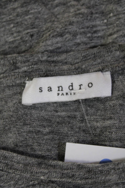 Sandro Paris Women Cropped Linen Crew Neck Short Sleeve T-Shirt Gray Size 1