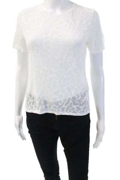 Whistles Womens Leopard Print Basic Crew Neck White T-Shirt Zip Size S