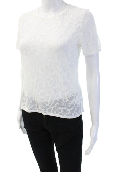 Whistles Womens Leopard Print Basic Crew Neck White T-Shirt Zip Size S