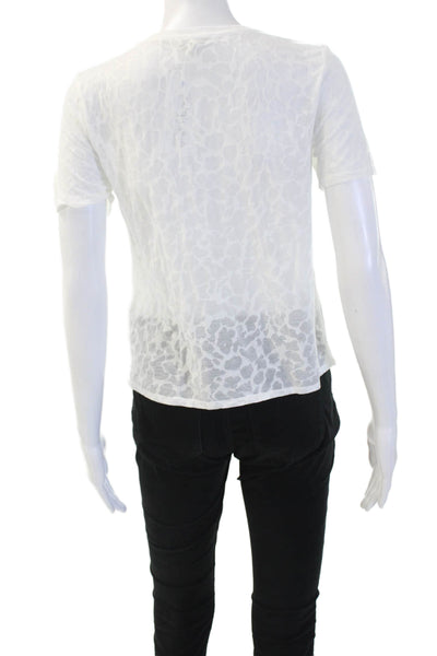 Whistles Womens Leopard Print Basic Crew Neck White T-Shirt Zip Size S