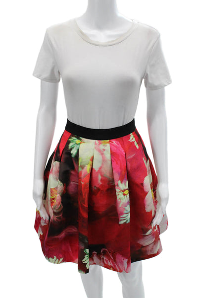 Ted Baker London Womens A-Line Pleated Floral Mini Skirt Black Size 0