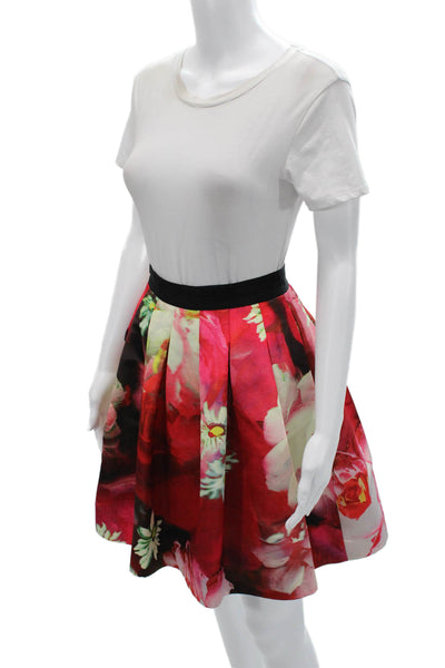 Ted Baker London Womens A-Line Pleated Floral Mini Skirt Black Size 0