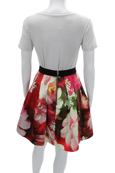 Ted Baker London Womens A-Line Pleated Floral Mini Skirt Black Size 0
