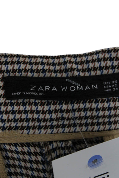 Zara Woman Womens Cropped Ankle Dress Pants Black Check Petite Size XS