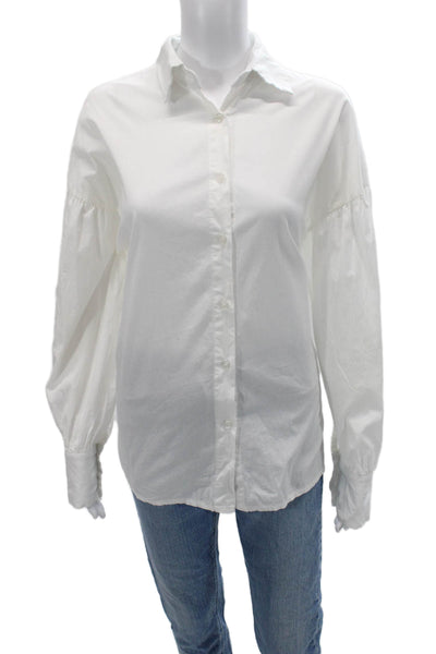 Margot Womens Collared Long Sleeve Button-Up Cotton Basic White Size S