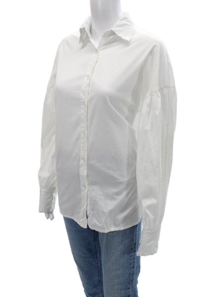 Margot Womens Collared Long Sleeve Button-Up Cotton Basic White Size S