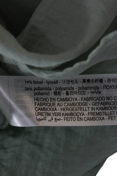 Zara Womens Basic Button Up Tencel Collared Long Sleeve Green Blouse Size S