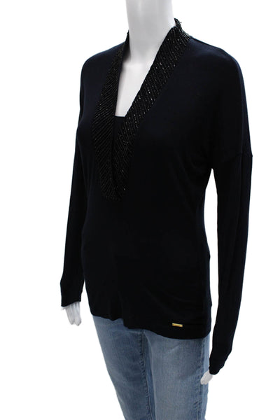 Escada Women Black V-Neck Long Sleeve Top Size 36