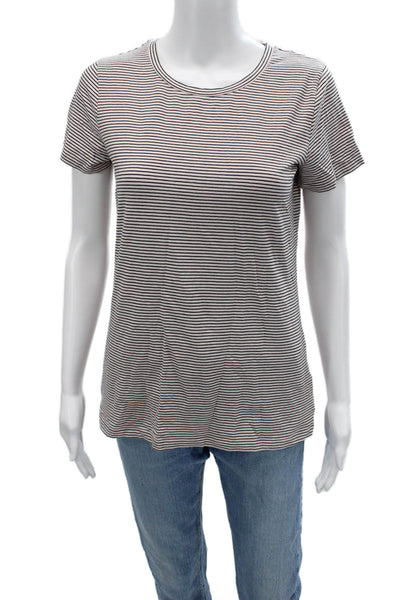Theory Women Black Striped Basic T-Shirt Crew Neck Short Sleeve Size M