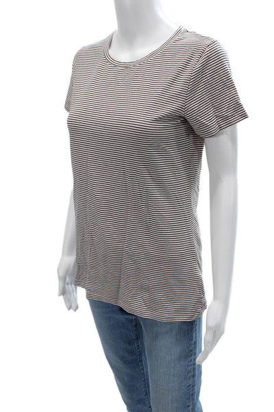 Theory Women Black Striped Basic T-Shirt Crew Neck Short Sleeve Size M