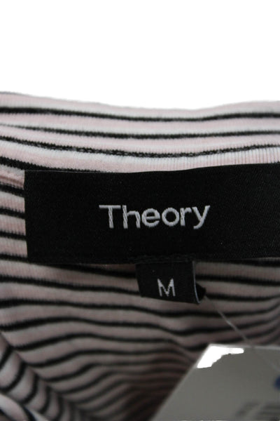 Theory Women Black Striped Basic T-Shirt Crew Neck Short Sleeve Size M