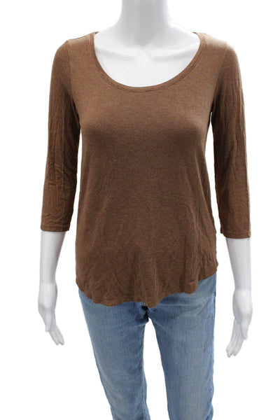 Tahari Womens Basic Brown Round Neck 3/4 Sleeve T-Shirt Modal Blend Size M
