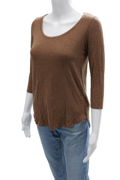 Tahari Womens Basic Brown Round Neck 3/4 Sleeve T-Shirt Modal Blend Size M