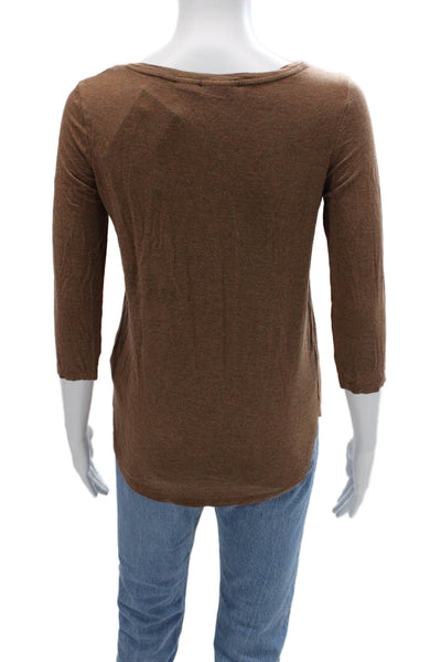 Tahari Womens Basic Brown Round Neck 3/4 Sleeve T-Shirt Modal Blend Size M