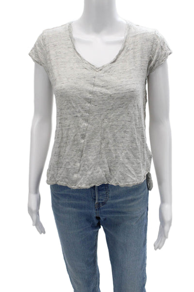 Tahari Women Basic Gray V-Neck Short Sleeve T-Shirt Size M