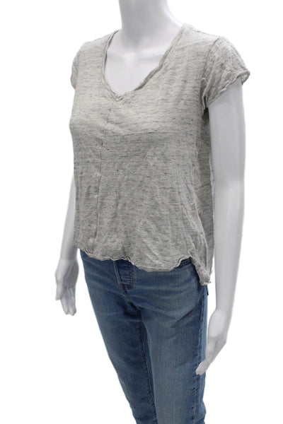Tahari Women Basic Gray V-Neck Short Sleeve T-Shirt Size M