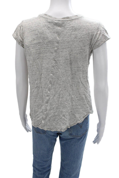 Tahari Women Basic Gray V-Neck Short Sleeve T-Shirt Size M