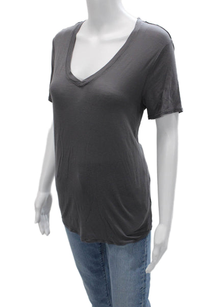 Philosophy By Republic Womens Dark Gray V-Neck Short Sleeve T-Shirt Size M