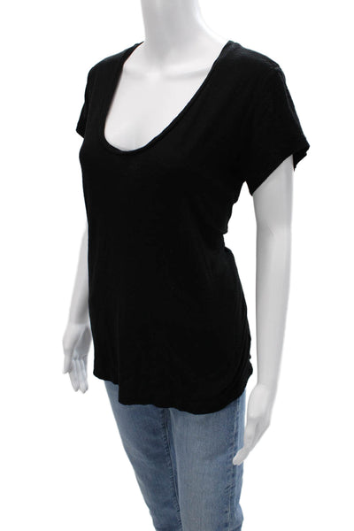 Standard James Perse Womens Basic V-Neck Short Sleeve T-Shirt Black Size 4