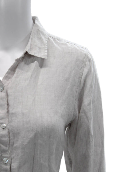 Tahari Womens Linen Collared Tunic Button Up Long Sleeve Gray Size S