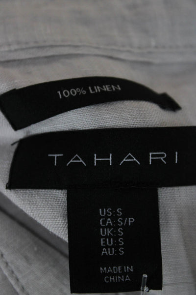 Tahari Womens Linen Collared Tunic Button Up Long Sleeve Gray Size S