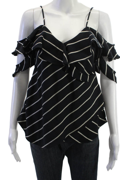 Kendall + Kylie Women Striped Camisole Blouse Black Short Sleeve Size XS