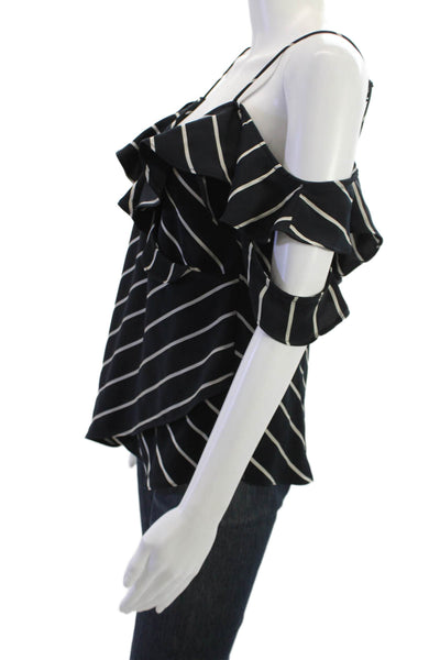 Kendall + Kylie Women Striped Camisole Blouse Black Short Sleeve Size XS