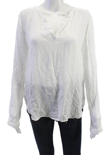 Cloth & Stone Womens Basic V-Neck Long Sleeve White Rayon Blouse Size M