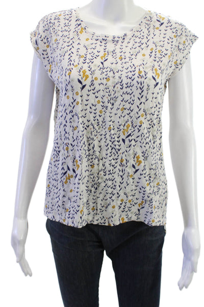 Rachel Zoe Womens White Linen Floral Roundneck Sleeveless Button Blouse Size M