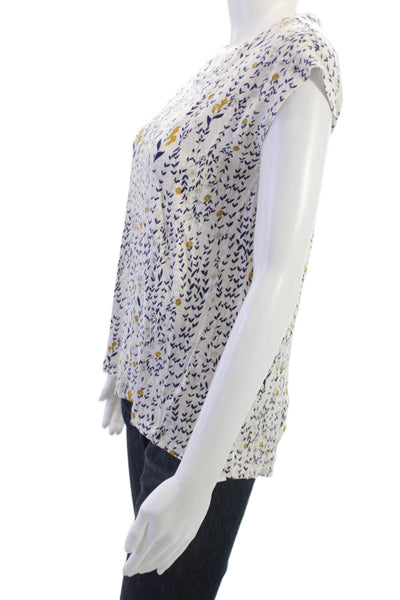 Rachel Zoe Womens White Linen Floral Roundneck Sleeveless Button Blouse Size M