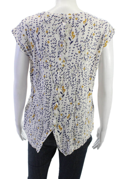 Rachel Zoe Womens White Linen Floral Roundneck Sleeveless Button Blouse Size M
