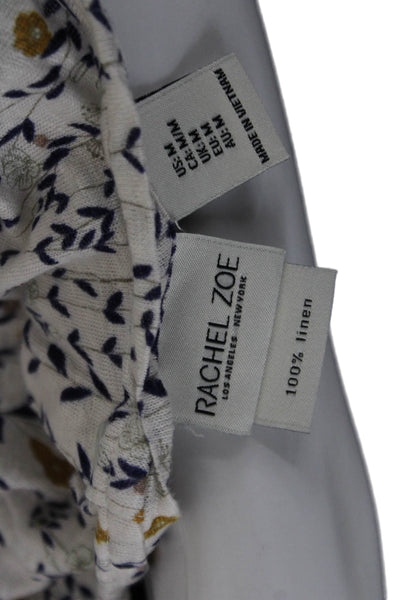 Rachel Zoe Womens White Linen Floral Roundneck Sleeveless Button Blouse Size M