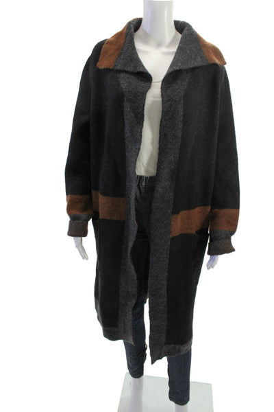 Max Studio Women Overcoat Black Collared Long Sleeve Acrylic Blend Size M