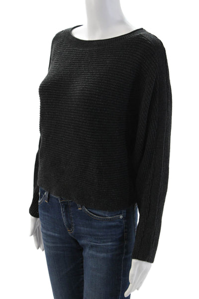 Le Ore Unisex Pullover Sweater Striped Round Neck Long Sleeve Black Size S