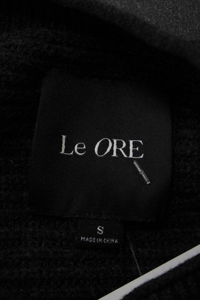 Le Ore Unisex Pullover Sweater Striped Round Neck Long Sleeve Black Size S