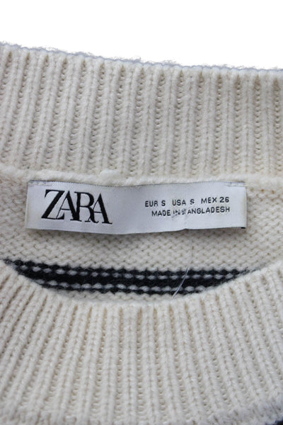 Zara Unisex Striped Pullover Crew Neck Beige Sweater Size S