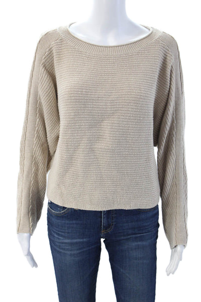 Le Ore Unisex Beige Pullover Sweater Round Neck Long Sleeve Wool Blend Size M
