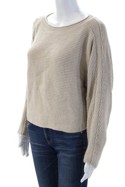 Le Ore Unisex Beige Pullover Sweater Round Neck Long Sleeve Wool Blend Size M