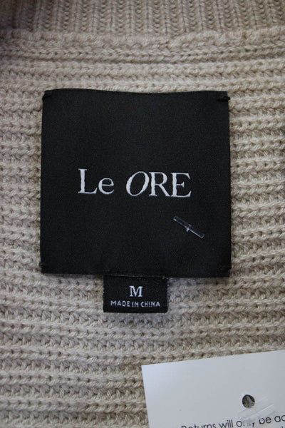 Le Ore Unisex Beige Pullover Sweater Round Neck Long Sleeve Wool Blend Size M