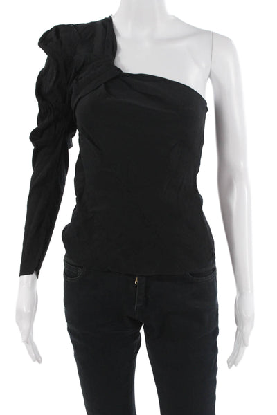 Zara Women Black Cotton Blend Long Sleeve Top Zip Closure Designer Size XS