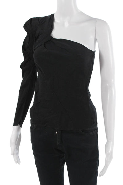 Zara Women Black Cotton Blend Long Sleeve Top Zip Closure Designer Size XS