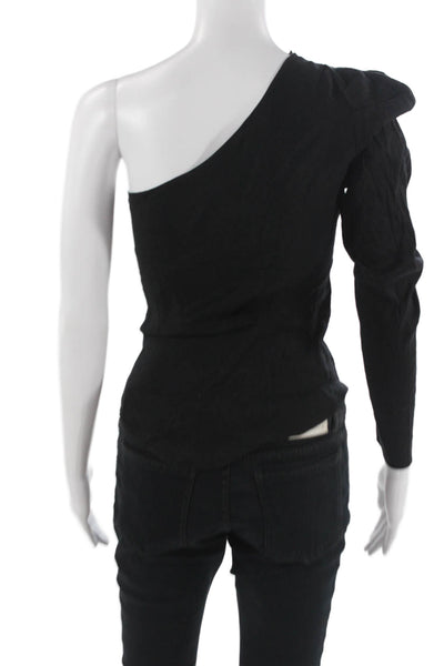 Zara Women Black Cotton Blend Long Sleeve Top Zip Closure Designer Size XS
