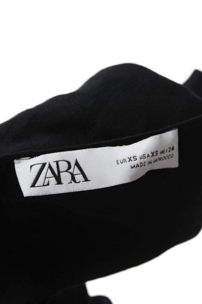 Zara Women Black Cotton Blend Long Sleeve Top Zip Closure Designer Size XS